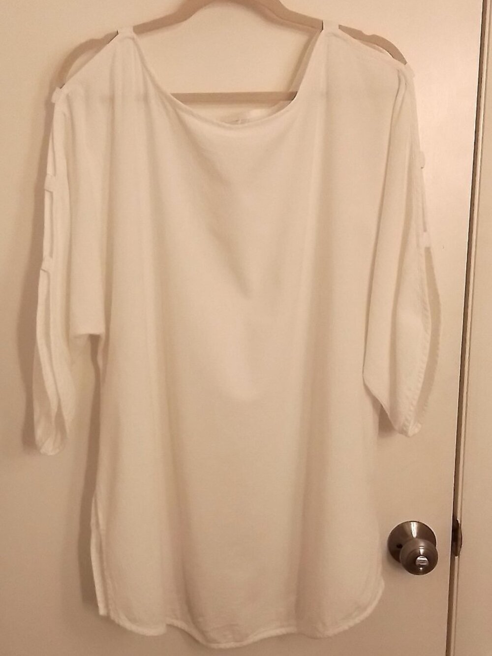 Soft Surroundings White Cotton Latticed Cut Out Sleeve 1X Tunic Top Lagenlook